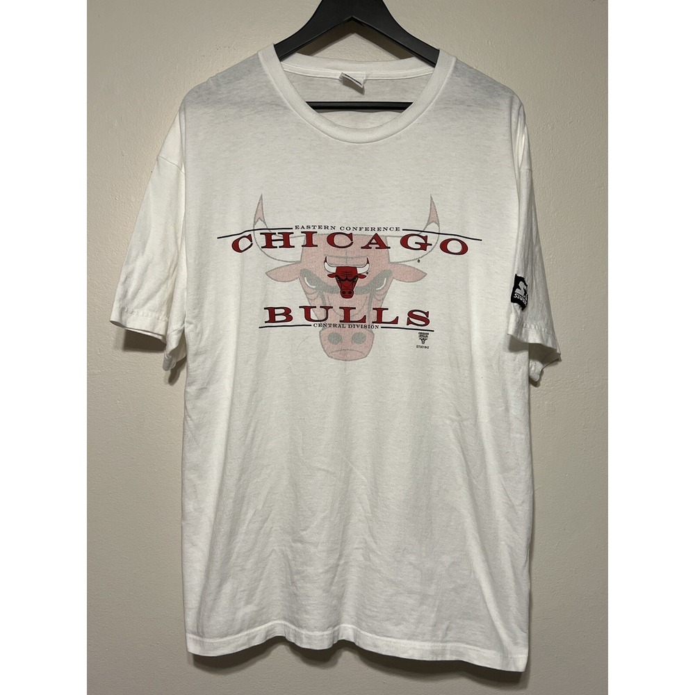 Vintage 90s Starter Chicago Bulls T Shirt XL NBA Jordan Era USA Made White - Picture 1 of 8